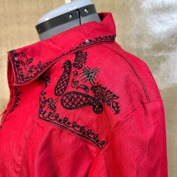 VICTOR COSTA OCCASION JACKET EMBELLISHED RODEO BOHO STYLE BLAZER W/ SPANDEX - Picture 4 of 13